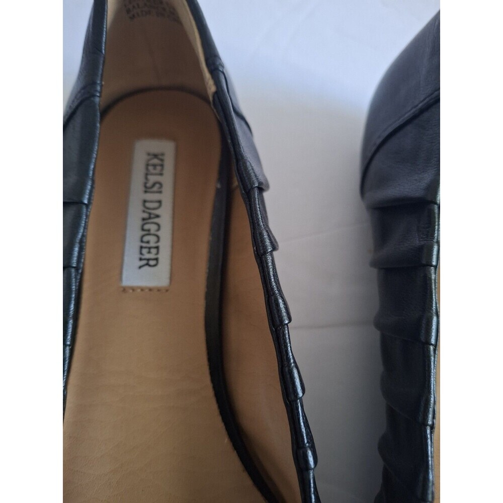 Kelsi Dagger Pleated Leather Ballet Flats Size 6 Black Flower Knot Quiet Luxury - Picture 3 of 9